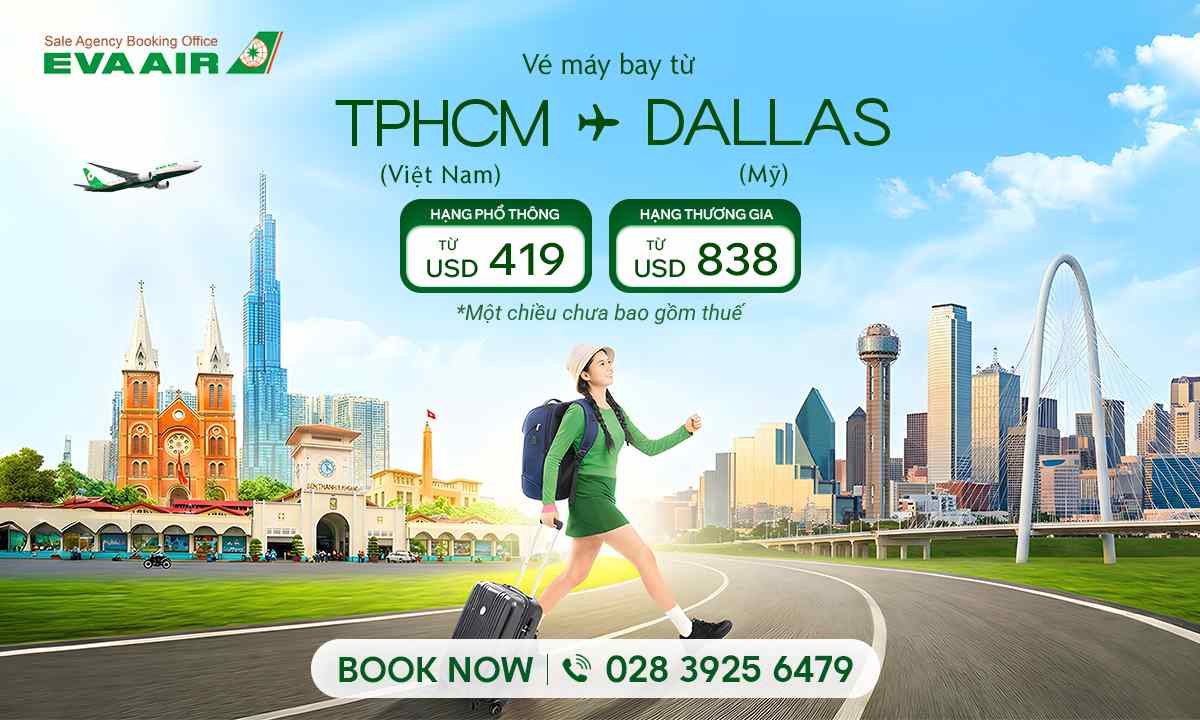 vé máy bay từ TP. HCM đi Dallas EVA Air